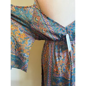 Earthbound Trading Paisley romper Blue Orange Pink Large boho floral whimsigoth thumbnail 6