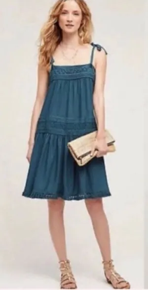 Anthropologie Floreat Senna Fringe Teal Dress Size Small thumbnail 1