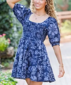 NWOT free people dear Delilah blue floral puff sleeve smocked mini dress thumbnail 1
