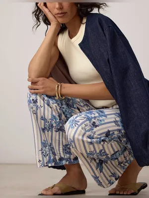 NWT Anthropologie Maeve The Colette High-Rise Wide-Leg Jeans- Floral Stripe - 25 thumbnail 4