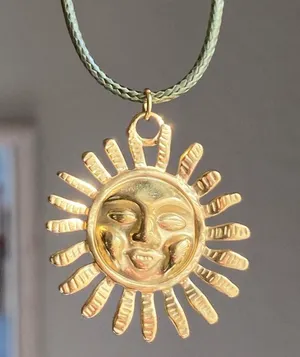 Handmade gold tone stainless steel sun boho retro vintage style necklace☀️ thumbnail 1