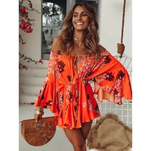 Hello Molly Moral of the Story Romper Orange Floral XS Boho Resort Tropical thumbnail 2