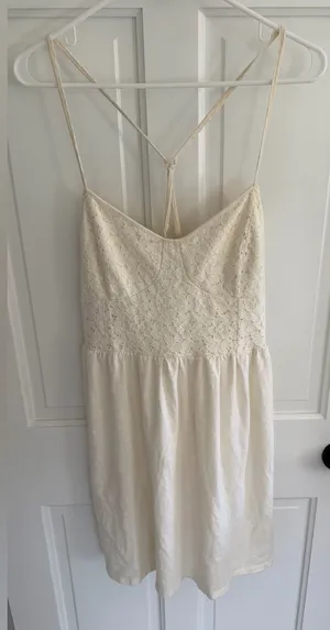 American Eagle Ivory Lace Fit & Flare Dress‎ Cottagecore Boho L thumbnail 1