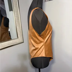 SKIMS Wet Jersey Tank Bodysuit Brown Faux Leather g string size large. thumbnail 5