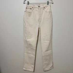 Abercrombie & Fitch The 90s‎ Straight Ultra High Rise Size 27 4 Split Hem Cream thumbnail 3