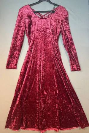 Vintage 90s Fashion Bug Size 10 Burgundy Crushed Velvet Maxi Dress Goth Holiday thumbnail 1