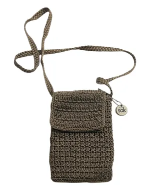 Vintage 90’s The SAK Crochet Bag Y2K Crossbody Shoulder Purse Brown Zip 5.5x7.5 thumbnail 1