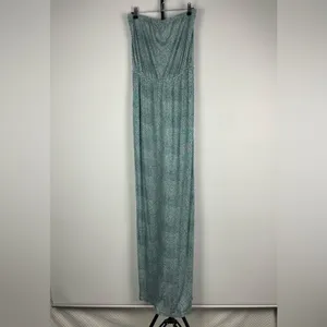 Joie Dalila Blue Green All Over Leaf Pattern Strapless Coastal Beach Maxi Dress‎ thumbnail 3