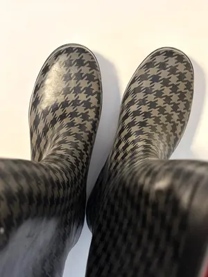 Capelli New York Rubber Wellies Rain Boots Black Grey Houndstooth Womens Size 8 thumbnail 3