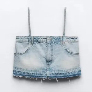 ZARA TRF‎ DENIM SKIRT EFFECT CROP JEAN TOP Sz XS thumbnail 2