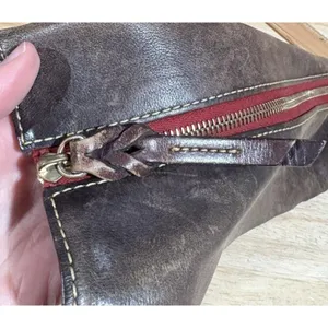 Vintage Dooney & Bourke Brown Leather 10.5" Red Zipper Panel With Brass Hardware thumbnail 2