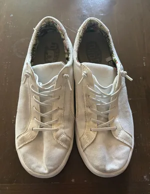 Hey Dude Women's Off-White Canvas Lace-Up Sneakers with Floral Lining thumbnail 1