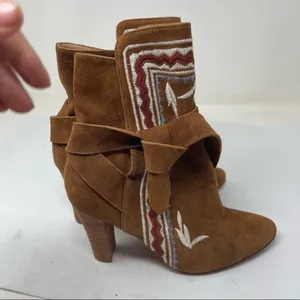 ULLA JOHNSON tan western Embroidered Suede Aggie Booties Runway Fall sz 6 thumbnail 7