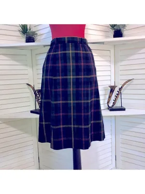 Vintage plaid midi skirt wool high waist USA preppy academia patchwork Heritage thumbnail 3