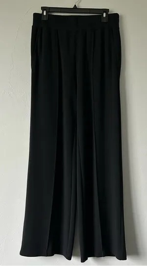 Varley DoubleSoft Knit Wide Leg 30" Track Sweat Pleated Pants Black Medium thumbnail 1