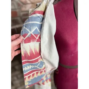 Jean Jacket Aztec print cropped Vintage 1980s red blue cream thumbnail 9