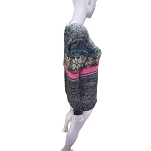 American Eagle‎ Outfitters Gray Fair Isle Snowflake Sweater S neon pink yellow thumbnail 5