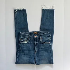 Mother High Waisted Looker Ankle Fray Jeans Walking on Coals Size 24 thumbnail 2