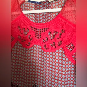 Pale Sky Women's Sleeveless Red and Blue Patterned Top Size Medium thumbnail 3