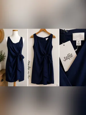Selfie Leslie Navy Side Tie Dress Size: Medium NWT thumbnail 3