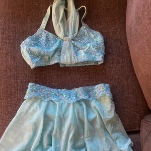 Baby blue 2- piece lyrical custom-made dance costume with rhinestone & appliqués thumbnail 1