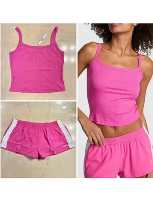 Victoria's Secret PINK Victoria's Secret Ribbed Tank & Shorts Set Pink Gossip L thumbnail 2