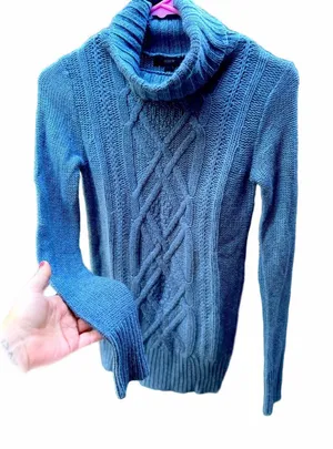 J. Crew Cable Knit Light Blue Mock-neck Sweater XXS wool rabbit hair blend thumbnail 1