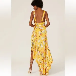 RTR Bronx and BancoNarciss Dress Sz Medium Yellow Floral asymmetrical ruffle thumbnail 2