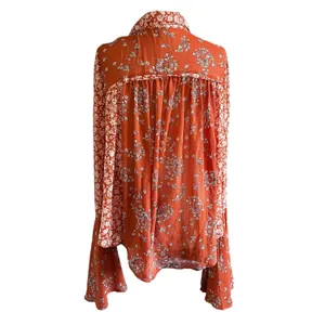 Free People Rust Floral Sheer Collared Blouse Women's Size Large | 74-33-3 thumbnail 2