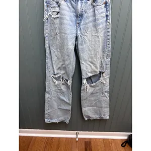 American Eagle Stovepipe High Rise Distressed Straight Leg Jeans Light Wash 00S thumbnail 3