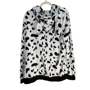 Arvil Hill Dalmatian Print Fleece Hoodie‎ Zip Up Women's XL Black White Cozy thumbnail 6