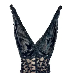 NWT Mandalay Black Silk Beaded Sequin Short Midi Evening Formal Dress Womens 4 thumbnail 8