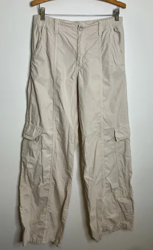 Zara Cargo Pants Womens Large Beige Excellent Wide Leg Utility Cotton Poplin thumbnail 1