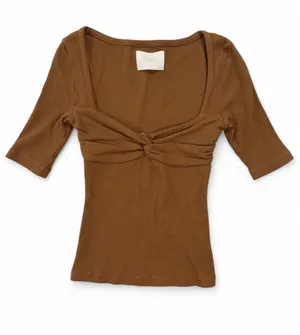 CITIZENS OF HUMANITY Parie Twist Brown Half Sleeve Rib Knit Top thumbnail 3