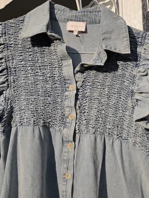 Entro Light Blue Denim Mini Dress with Puff Sleeves Medium thumbnail 7
