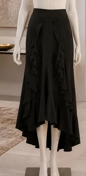 Alexis Womens Wide Leg Pants Black Cascading Ruffle Textured Crepe Size L thumbnail 1
