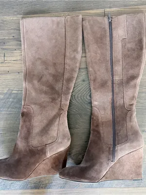 Nine West Heartset Suede Wedge Knee High Boots Taupe Brown Size 11 NWOT thumbnail 2