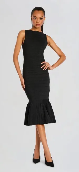 Retrofête Marta Bandage Knit Midi‎ Dress Metallic Black Size L thumbnail 1