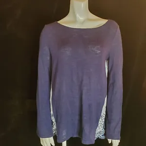 Caslon Blue & White Embroidered Back Long Sleeve Blouse (M) thumbnail 4