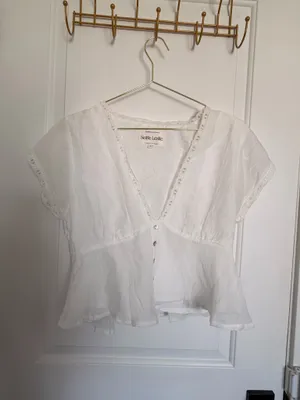 Selfie Leslie Azura Scalloped White Lace Trim Peplum Top thumbnail 6