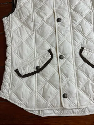 Polo Ralph Lauren White Quilted Sleeveless Stand Collar Preppy Vest Sz S 🧡🍄 thumbnail 11