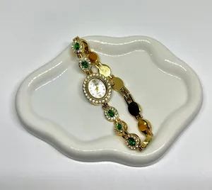 Gold Sparkly Emerald Green Stone Luxury Watch thumbnail 4