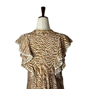 Poupette St Barth Camelia Mini Dress Women‎ Ivory Tan Zebra Ruffle V Neck Boho thumbnail 5