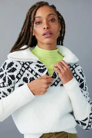 Pilcro Anthropologie Maia Cropped Quarter Zip Pullover Cozy Sherpa Size XL thumbnail 1