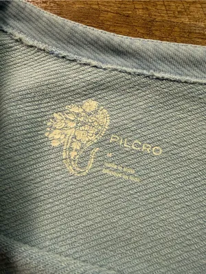 Pilcro Anthropologie Mixed Media Puff Sleeve Sweatshirt in Light Blue Sz Medium thumbnail 7