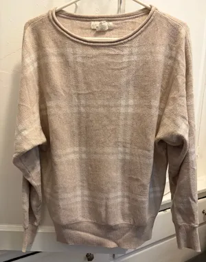 Cozy Plaid Crewneck Sweater - Beige / Cream Size S thumbnail 5