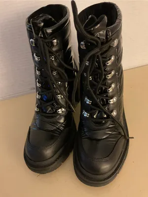 Marc Fisher women black leather platform combat boots US 7.5 thumbnail 6