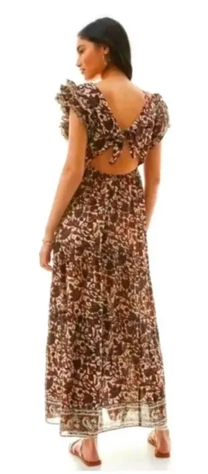 HOUSE OF HARLOW 1960 Boho Floral Open Tie Back Maxi Ruffle‎ Dress Cotton Medium thumbnail 1