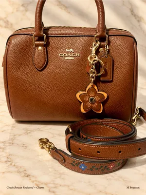 Coach Rowan Redwood Satchel CT841 Floral Strap + Leather Flower Charm Set NWOT thumbnail 1