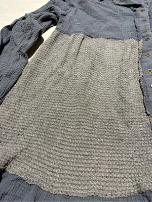 POL Button-Front Tiered Dress Gray medium boho thumbnail 6